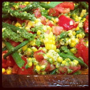 Mexican Garden Salad with Corn, Green Beans and Tomatoes in a Cilantro Jalapeño Sauce